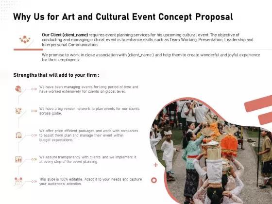 Organizing Perfect Arts Culture Festival Why Us For Art And Cultural Event Concept Proposal Ppt Layouts Templates PDF
