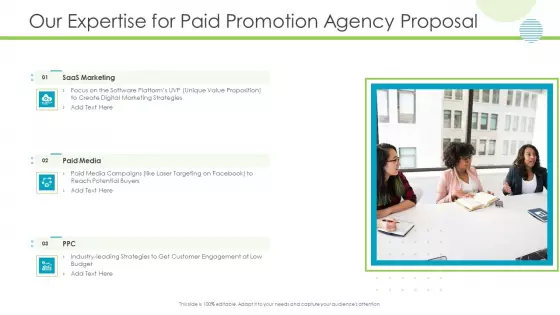 Our Expertise For Paid Promotion Agency Proposal Summary PDF