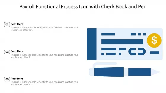 Payroll Functional Process Icon With Check Book And Pen Ppt Inspiration Information PDF