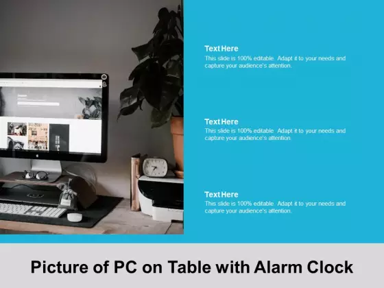 Picture Of PC On Table With Alarm Clock Ppt Powerpoint Presentation Portfolio Samples