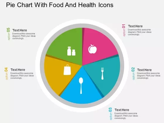 Pie Chart With Food And Health Icons Powerpoint Template
