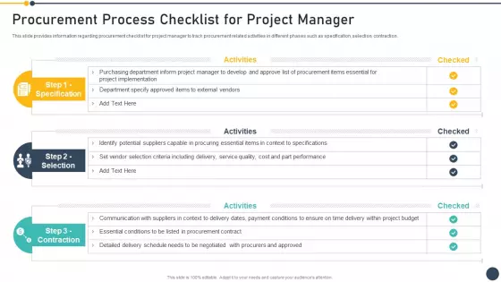 Playbook For Project Administrator Procurement Process Checklist For Project Manager Brochure PDF