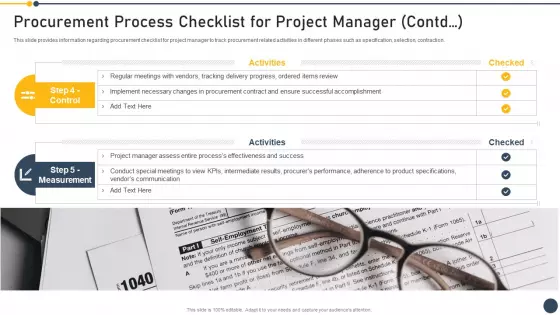 Playbook For Project Administrator Procurement Process Checklist For Project Manager Contd Microsoft PDF