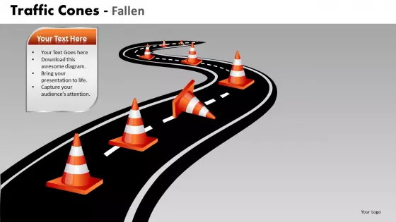 Ppt Slides Obstacles And Traffic Cones On Road Ahead PowerPoint Templates