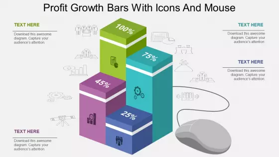 Profit Growth Bars With Icons And Mouse Powerpoint Template