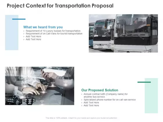 Project Context For Transportation Proposal Business Ppt PowerPoint Presentation Icon Deck