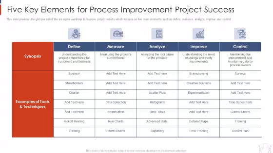 Project Management Modelling Techniques IT Five Key Elements For Process Improvement Project Success Diagrams PDF