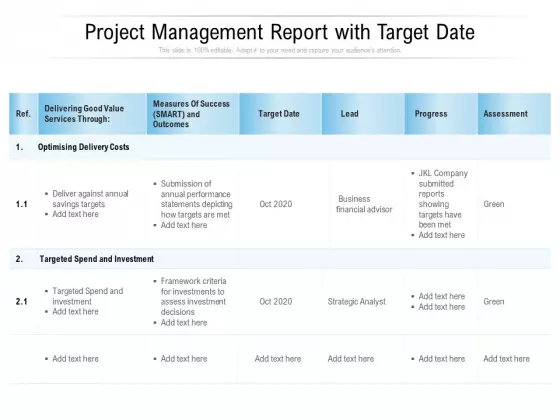 Project Management Report With Target Date Ppt PowerPoint Presentation Infographics Mockup PDF