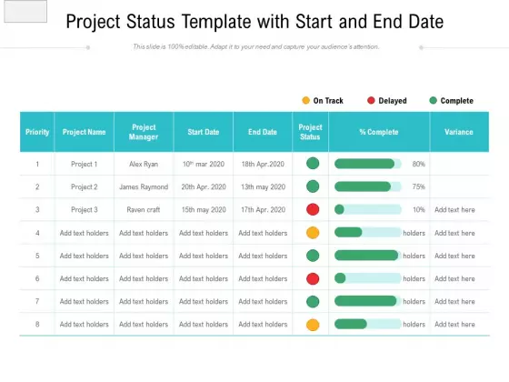 Project Status Template With Start And End Date Ppt PowerPoint Presentation Gallery Summary PDF