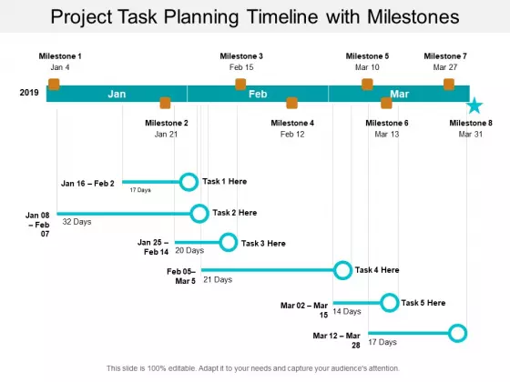 Project Task Planning Timeline With Milestones Ppt PowerPoint Presentation Summary Show
