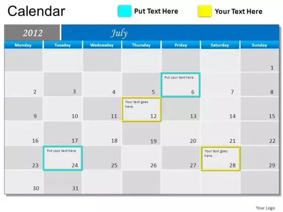 PowerPoint July 2012 Calendar Ppt Slide