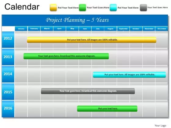 PowerPoint Slide 5 Year Gantt Chart Planning Ppt Templates