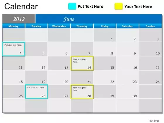 PowerPoint Slide June 2012 Calendar Ppt Templates