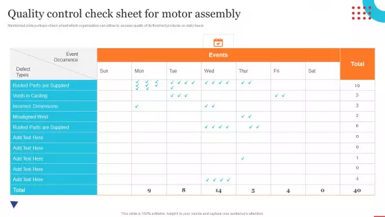 Quality Control Check Sheet For Motor Quality Control Planning Templates Set 1 Microsoft PDF
