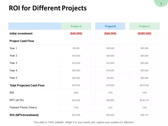 Roi For Different Projects Payback Period Ppt PowerPoint Presentation File Example