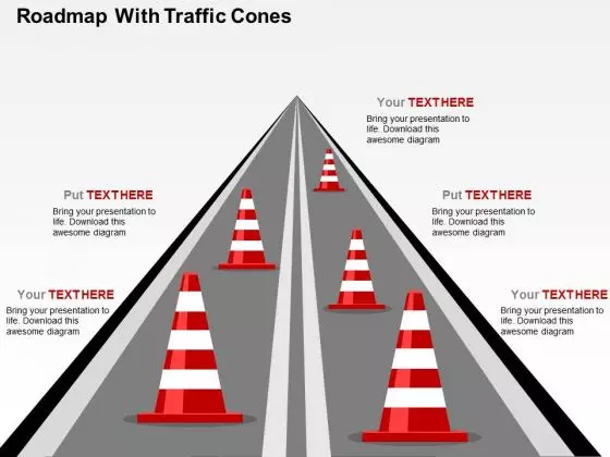 Roadmap With Traffic Cones PowerPoint Template