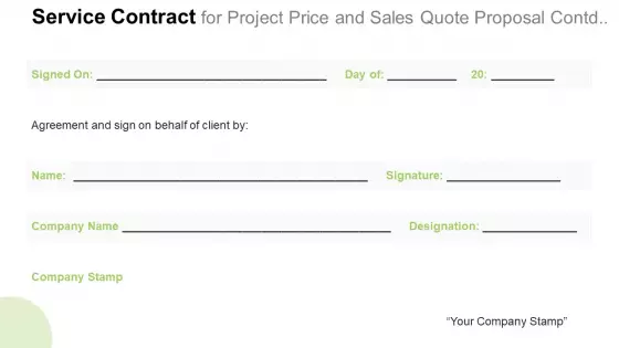 Service Contract For Project Price And Sales Quote Proposal Contd Inspiration PDF