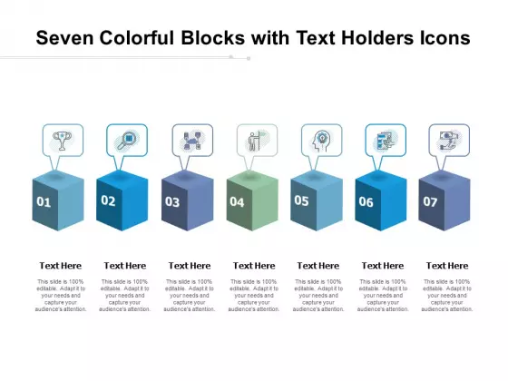 Seven Colorful Blocks With Text Holders Icons Ppt PowerPoint Presentation Layouts Good