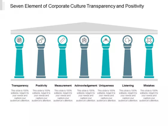 Seven Element Of Corporate Culture Transparency And Positivity Ppt PowerPoint Presentation Infographic Template Icons