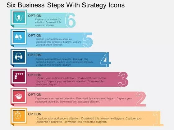 Six Business Steps With Strategy Icons Powerpoint Template