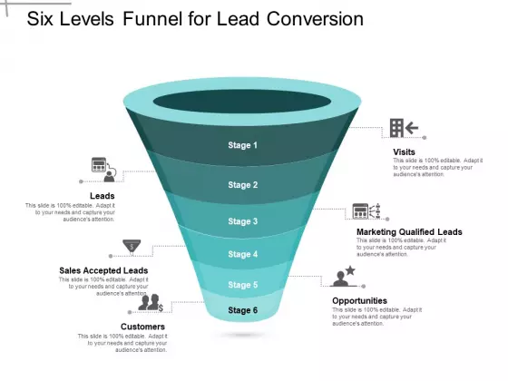 Six Levels Funnel For Lead Conversion Ppt PowerPoint Presentation Portfolio Skills