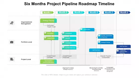 Six Months Project Pipeline Roadmap Timeline Topics