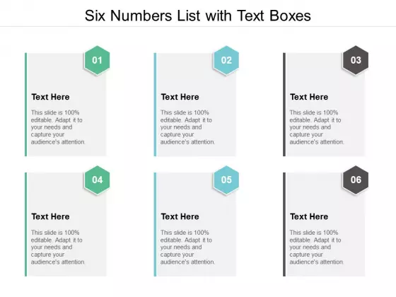 Six Numbers List With Text Boxes Ppt PowerPoint Presentation Show Master Slide
