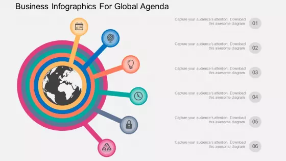 Six Staged Business Infographics For Global Agenda Powerpoint Template
