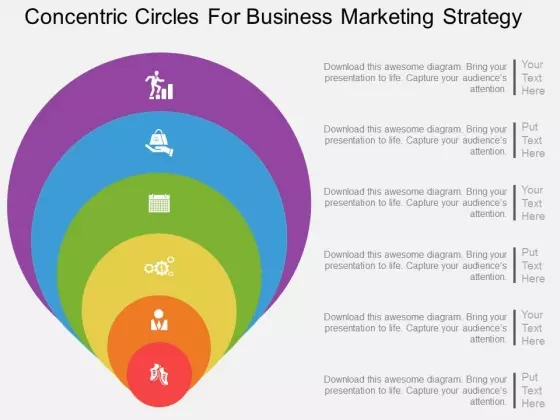 Six Staged Concentric Circles For Business Marketing Strategy Powerpoint Template