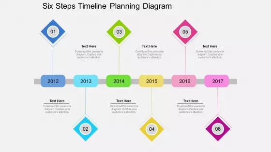 Six Steps Timeline Planning Diagram Powerpoint Template