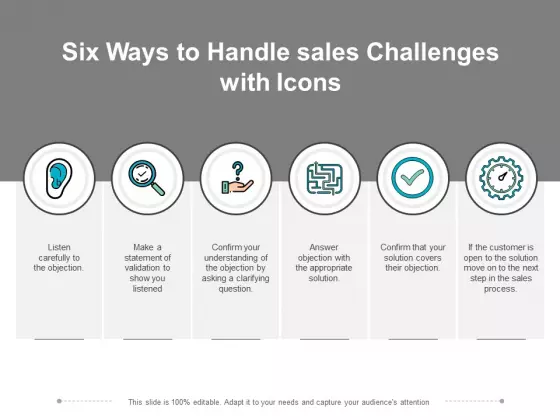 Six Ways To Handle Sales Challenges With Icons Ppt PowerPoint Presentation Gallery Infographics