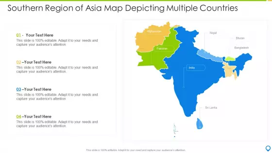 Southern Region Of Asia Map Depicting Multiple Countries Template PDF