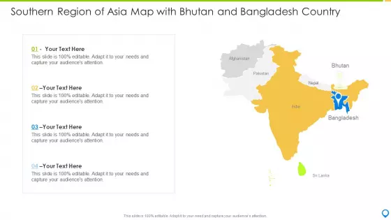 Southern Region Of Asia Map With Bhutan And Bangladesh Country Demonstration PDF