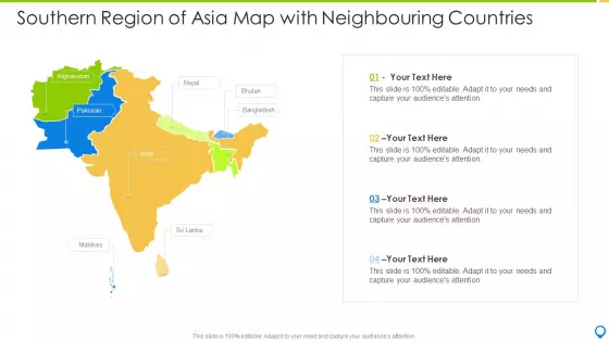 Southern Region Of Asia Map With Neighbouring Countries Diagrams PDF
