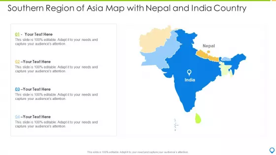 Southern Region Of Asia Map With Nepal And India Country Icons PDF