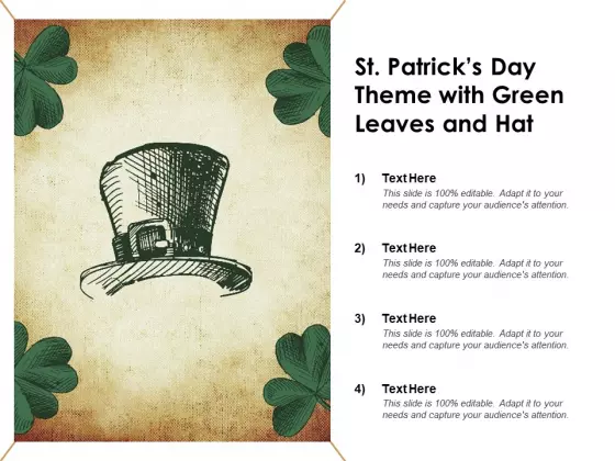 St Patricks Day Theme With Green Leaves And Hat Ppt Powerpoint Presentation Gallery Slides