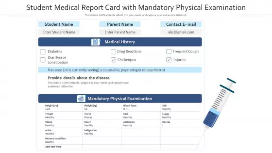Student Medical Report Card With Mandatory Physical Examination Ppt Pictures Graphics Example PDF