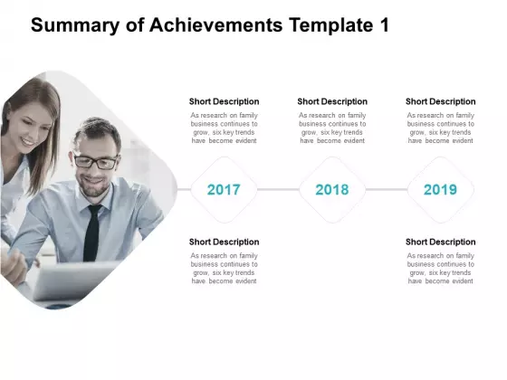 Summary Of Achievements Template Three Years Ppt PowerPoint Presentation Icon Example Introduction