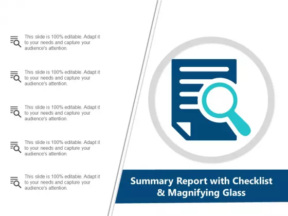 Summary Report With Checklist And Magnifying Glass Ppt Powerpoint Presentation Gallery Infographics
