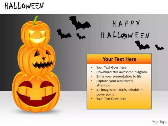 Scary Halloween Pumpkins Bats PowerPoint Templates Editable Ppt Slides