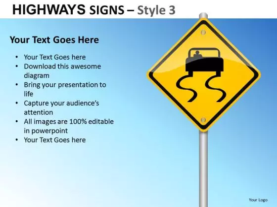 Slippery Road Highways Signs 3 PowerPoint Slides And Ppt Diagram Templates