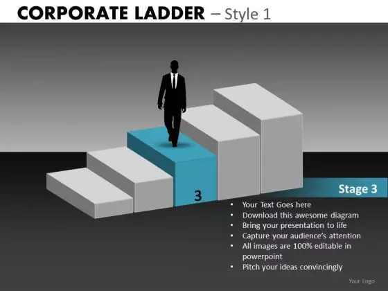 Stage 3 Of 5 Corporate Ladder PowerPoint Templates