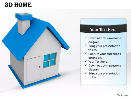 Stock Photo 3d Blue Roof Home For Real Estate PowerPoint Slide