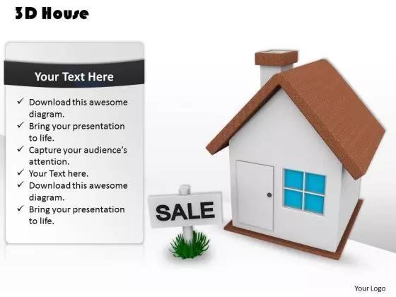 Stock Photo 3d House With Sale Board PowerPoint Slide