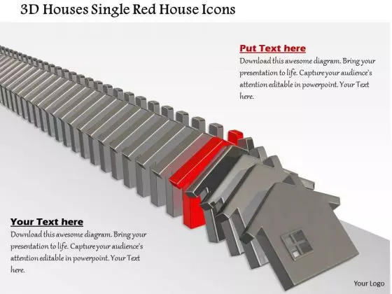 Stock Photo 3d Houses Single Red House Icons PowerPoint Slide