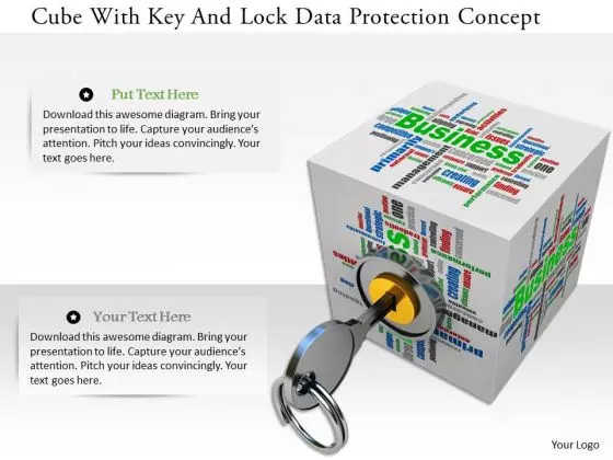 Stock Photo Cube With Key And Lock Data Protection Concept PowerPoint Slide