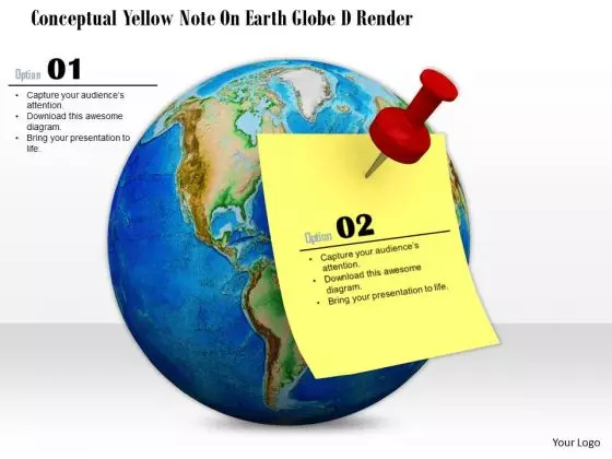 Stock Photo Globe With World Map Yellow Note Pined On It PowerPoint Slide