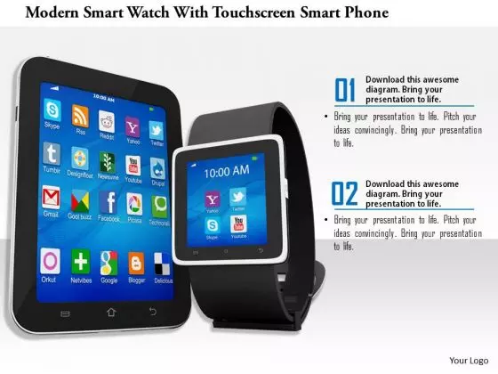 Stock Photo Smart Watch With Mobile For Technology PowerPoint Slide