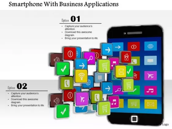 Stock Photo Smartphone With Business Applications PowerPoint Slide