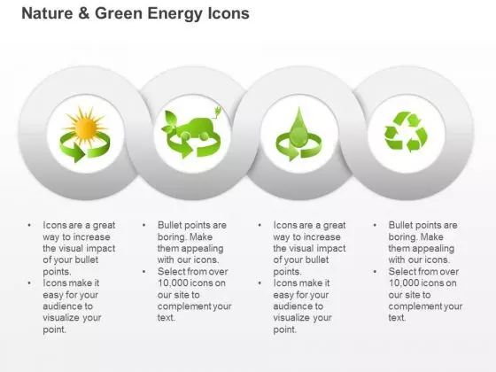 Symbols For Green Energy Production From Sun Water And Waste Ppt Slides Graphics